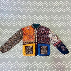 Vintage retro floral Hawaiian color block funky light puffer jacket coat